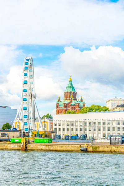 View Port Helsinki Ferris Wheel Uspenski Cathedral Background Finland — 스톡 사진