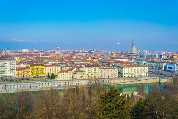 Aerial View Torino Dominated Mole Antonelliana Tower National Cinema Museum — Foto Stock