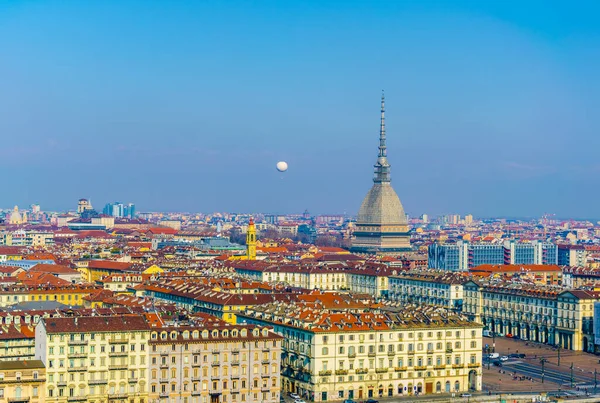 Aerial View Torino Dominated Mole Antonelliana Tower National Cinema Museum — Fotografia de Stock