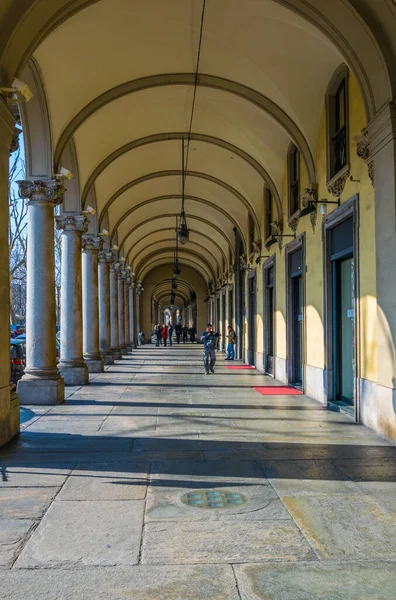 View Covered Arcade Stretching All Historical Center Italian City Torino — Stock Photo, Image