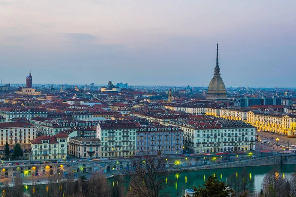 Natt Antenn Utsikt Över Den Italienska Staden Torino — Stockfoto