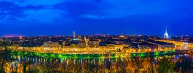 Night aerial view of the italian city torino