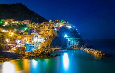night view of Manarola village in cinque terre region of Italy.