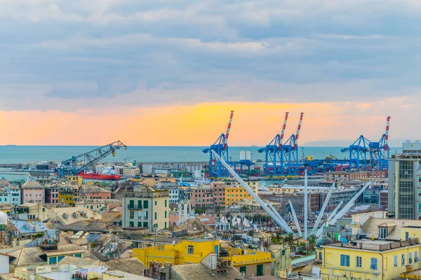 Воздушный Вид Порта Генуи Италии Закате — стоковое фото