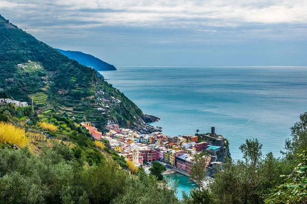 Aerial View Vernazza Village Which Part Famous Cinque Terre Region — Stok fotoğraf