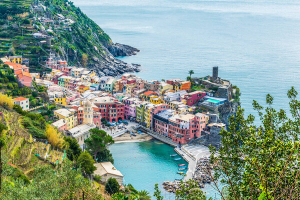 Aerial view of vernazza village which is part of the famous cinque terre region in Italy.
