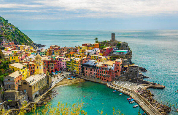 aerial view of vernazza village which is part of the famous cinque terre region in Italy.