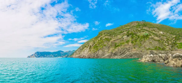 Vista Costa Parque Nacional Cinque Terre Com Uma Estrada Ferro — Fotografia de Stock