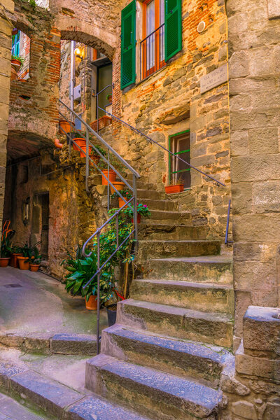 View of a narrow street waiting for tourists to come in corniglia, cinque terre, italy.