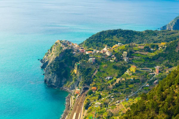 Aerial View Corniglia Village Which Part Famous Cinque Terre Region — Foto de Stock