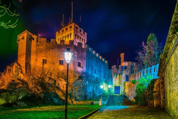 Nattutsikt Över Det Andra Tornet San Marino Cesta Eller Fratta — Stockfoto