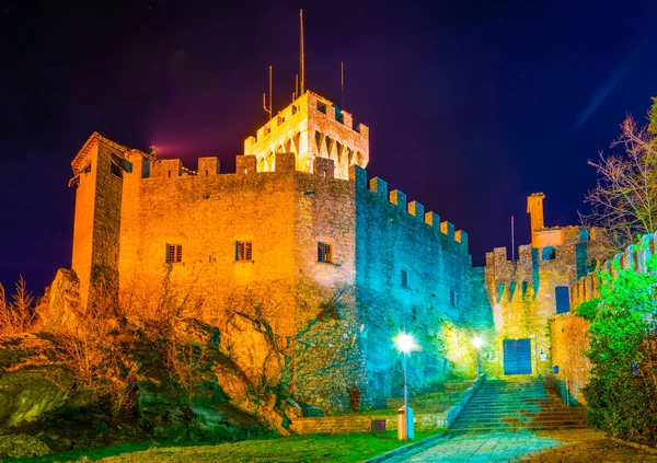 Night View Second Tower San Marino Cesta Fratta — Stock Photo, Image