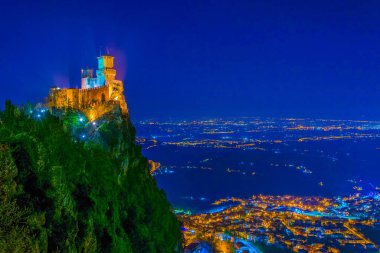 Night view of the Guaita, the First Tower of San Marino