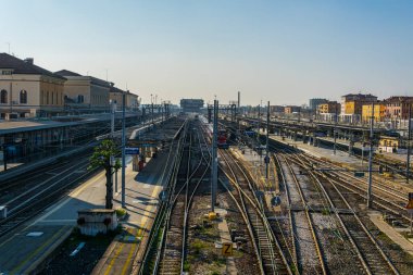 aerial view of bologna centrale train station in italy.