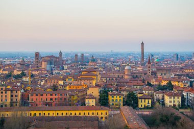night aerial view of the italian city bologna