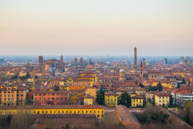 night aerial view of the italian city bologna
