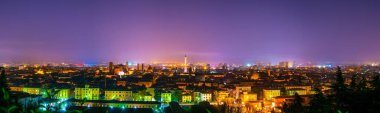 night aerial view of the italian city bologna