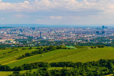 Viyana 'nın tarihi merkezinin havadan görünüşü içinde stephamsdom Katedrali Belvedere Sarayı, Karlskirche Kilisesi ve Kahlenberg Tepesi' nden birçok manzara da var.
