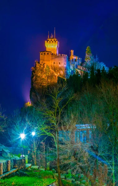Night View Second Tower San Marino Cesta Fratta —  Fotos de Stock