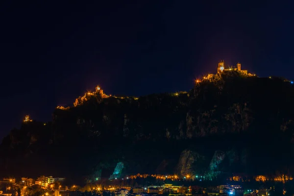 Night View All Three Towers San Marino — Photo