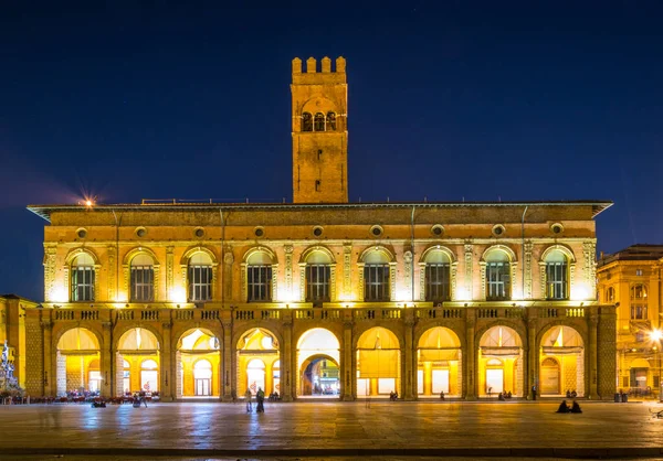 Night View Illuminated Podesta Palace Italian City Bologna — Stock Photo, Image