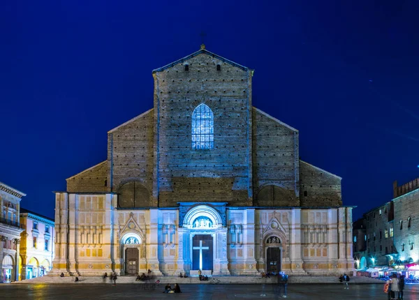Basilica San Petronio Main Square Bologna Italy Night — ストック写真