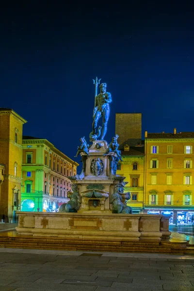 Fontana Nettuno Notte Bologna Italia — Foto Stock