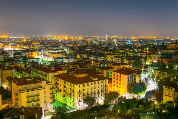 Natt Antenn Utsikt Över Den Italienska Staden Bergamo — Stockfoto