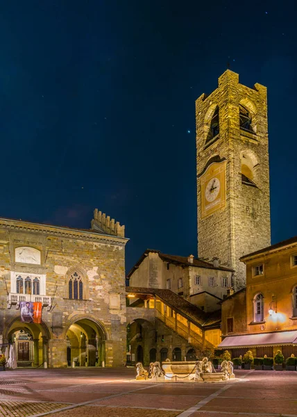 Night View Ragione Palace Torre Civica Bergamo Italy — Foto Stock