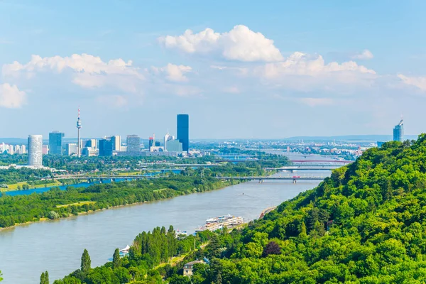 Aerial View Danube River Donauinsel Island Vienna International Center Kahlenberg — Stock Photo, Image