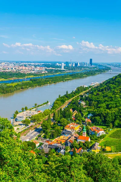 Aerial View Danube River Kahlenbergdorf Village Donauinsel Island Vienna International — Stockfoto