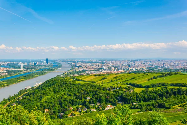 Aerial View Danube River Donauinsel Island Vienna International Center Kahlenberg — Stockfoto