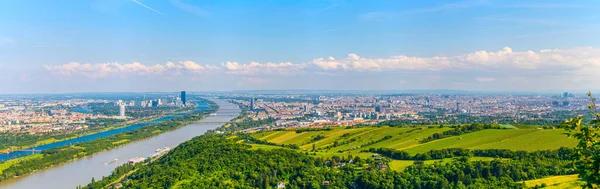 Aerial View Danube River Donauinsel Island Vienna International Center Kahlenberg — стоковое фото