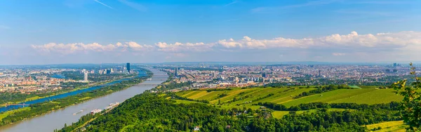 Aerial View Danube River Donauinsel Island Vienna International Center Kahlenberg — Stock Photo, Image