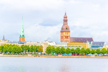 View of the Riga cathedral and saint James church from the other side of the Daugava river, Latvia