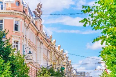 Litvanya 'nın eski Vilnius şehrinin renkli cepheleri