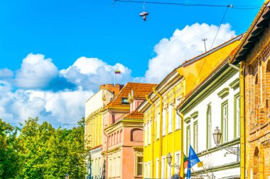 Litvanya 'nın eski Vilnius şehrinin renkli cepheleri
