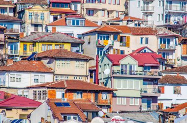 detail view of typical houses situated in the historical center of macedonian unesco town ohrid.