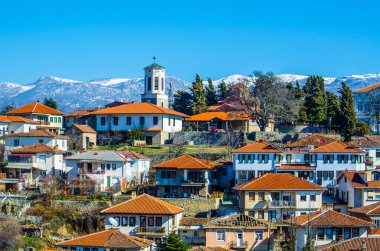 Kilise St Bogorodica Perivlepta çan kulesi eski Ohri, Makedonya Cumhuriyeti hakim