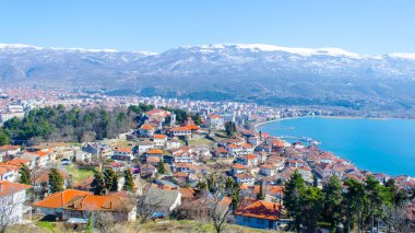  Macaristan 'daki Unesco Dünya Mirası Şehri' nin havadan görünüşü. Çar Samuel Kalesi 'nin tepesinden alınan fyrom..