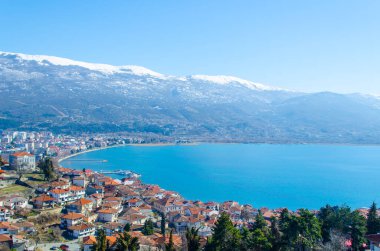  Macaristan 'daki Unesco Dünya Mirası Şehri' nin havadan görünüşü. Çar Samuel Kalesi 'nin tepesinden alınan fyrom..