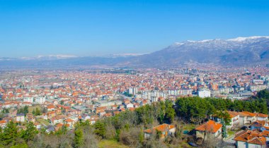  Macaristan 'daki Unesco Dünya Mirası Şehri' nin havadan görünüşü. Çar Samuel Kalesi 'nin tepesinden alınan fyrom..