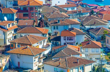  Macaristan 'daki Unesco Dünya Mirası Şehri' nin havadan görünüşü. Çar Samuel Kalesi 'nin tepesinden alınan fyrom..