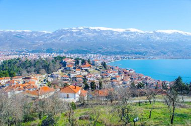  Macaristan 'daki Unesco Dünya Mirası Şehri' nin havadan görünüşü. Çar Samuel Kalesi 'nin tepesinden alınan fyrom..