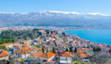  Macaristan 'daki Unesco Dünya Mirası Şehri' nin havadan görünüşü. Çar Samuel Kalesi 'nin tepesinden alınan fyrom..