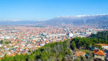  Macaristan 'daki Unesco Dünya Mirası Şehri' nin havadan görünüşü. Çar Samuel Kalesi 'nin tepesinden alınan fyrom..