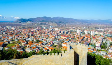  Macaristan 'daki Unesco Dünya Mirası Şehri' nin havadan görünüşü. Çar Samuel Kalesi 'nin tepesinden alınan fyrom..