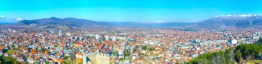  aerial view of unesco world heritage city ohrid in macedonia, fyrom taken from the top of fortress of tzar samuel.