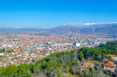  Macaristan 'daki Unesco Dünya Mirası Şehri' nin havadan görünüşü. Çar Samuel Kalesi 'nin tepesinden alınan fyrom..