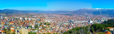  aerial view of unesco world heritage city ohrid in macedonia, fyrom taken from the top of fortress of tzar samuel.